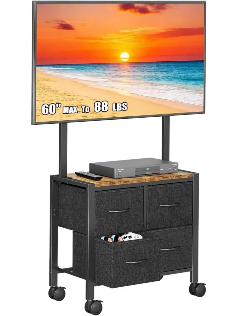 Rolling Mobile TV Cart Stand with Storage Drawers for 23-60" Flat/Curved